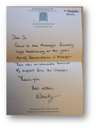 Letter of thanks from MP